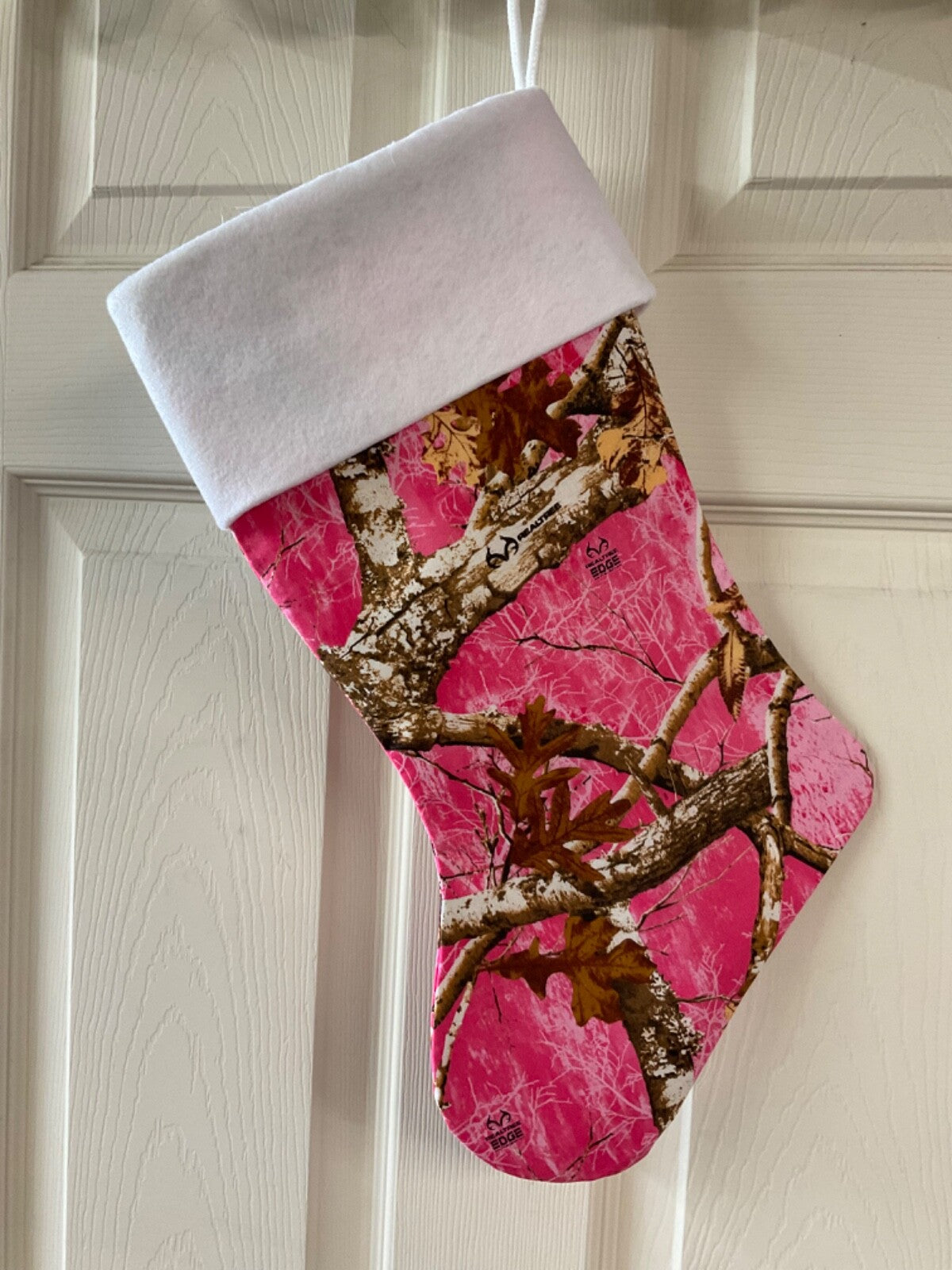 Pink Real Tree logo Christmas Stocking