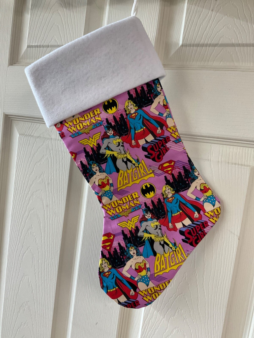 Super Girl, Batgirl, and Wonder Woman Christmas Stocking