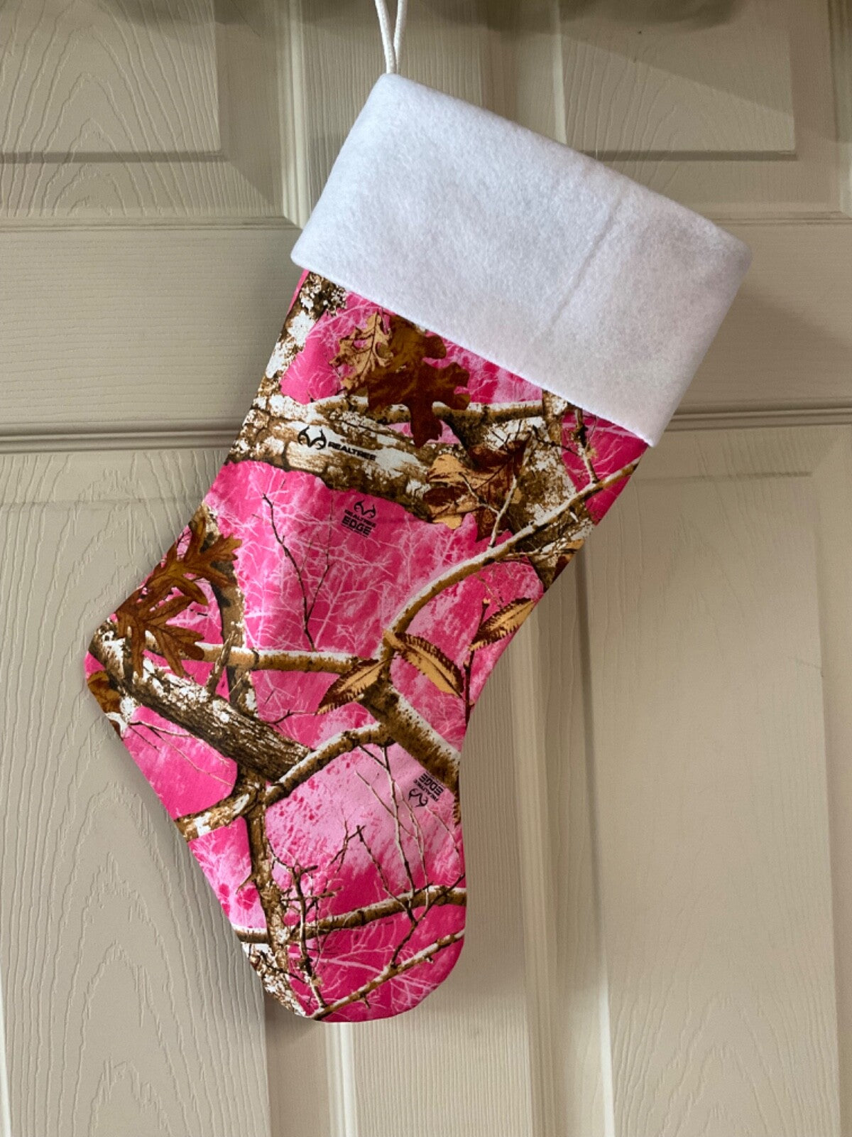 Pink Real Tree logo Christmas Stocking