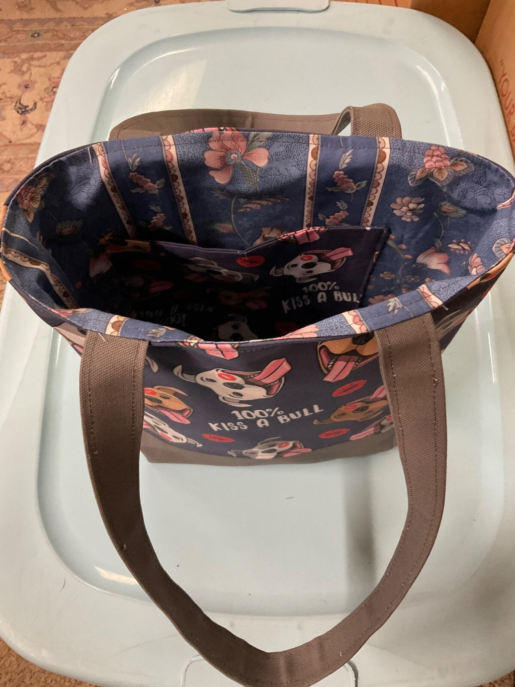 Pitbull lover Tote Handbag Handmade 10” x 12”