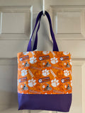 Clemson Tigers Tote Handbag Handmade